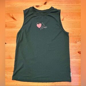 🌻 Maloja women’s tank top, dark green with embroidered detail, small.